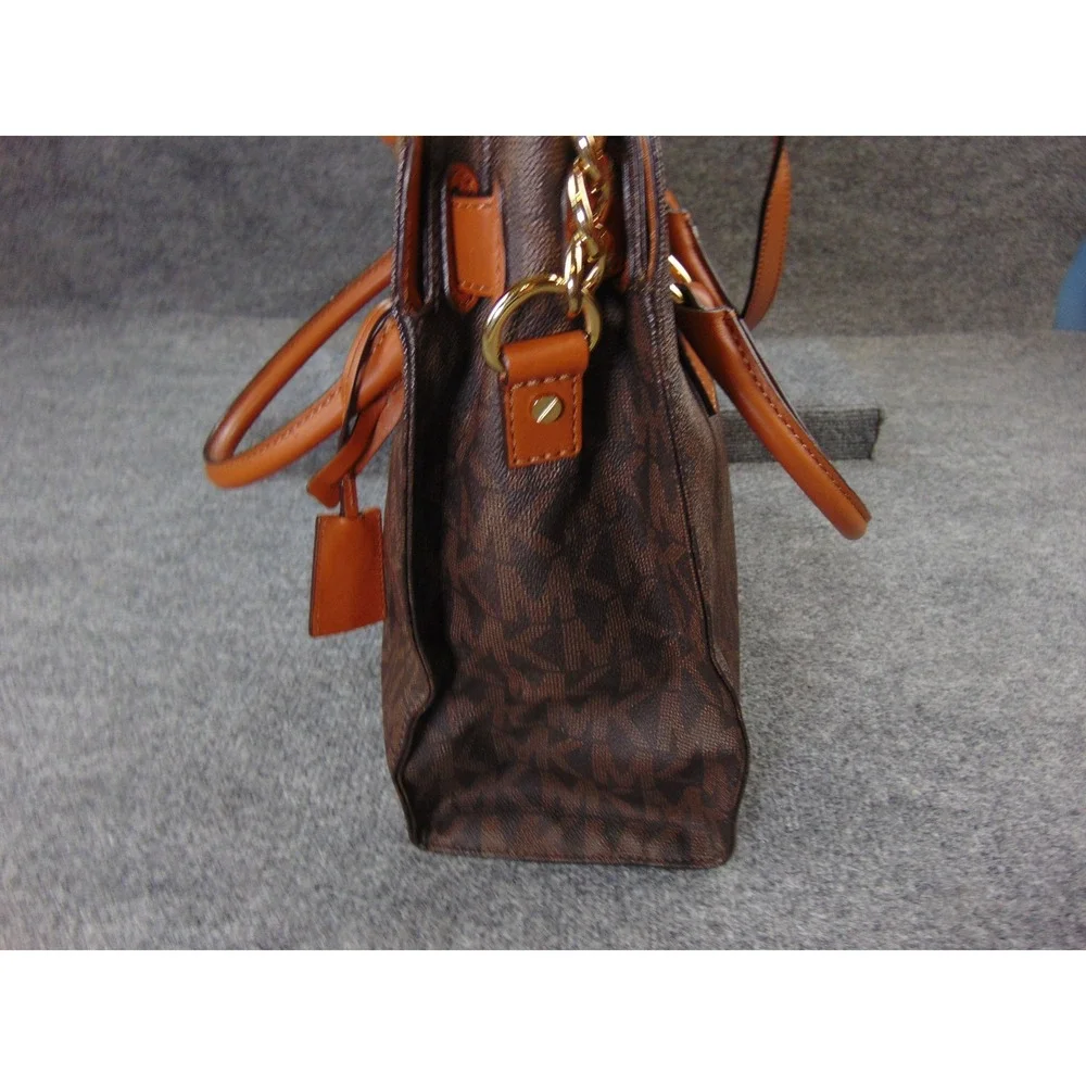 Michael Kors Hamilton Satchel Brown Monogram Padlock Key Shoulder Bag 30T2GHMT3B